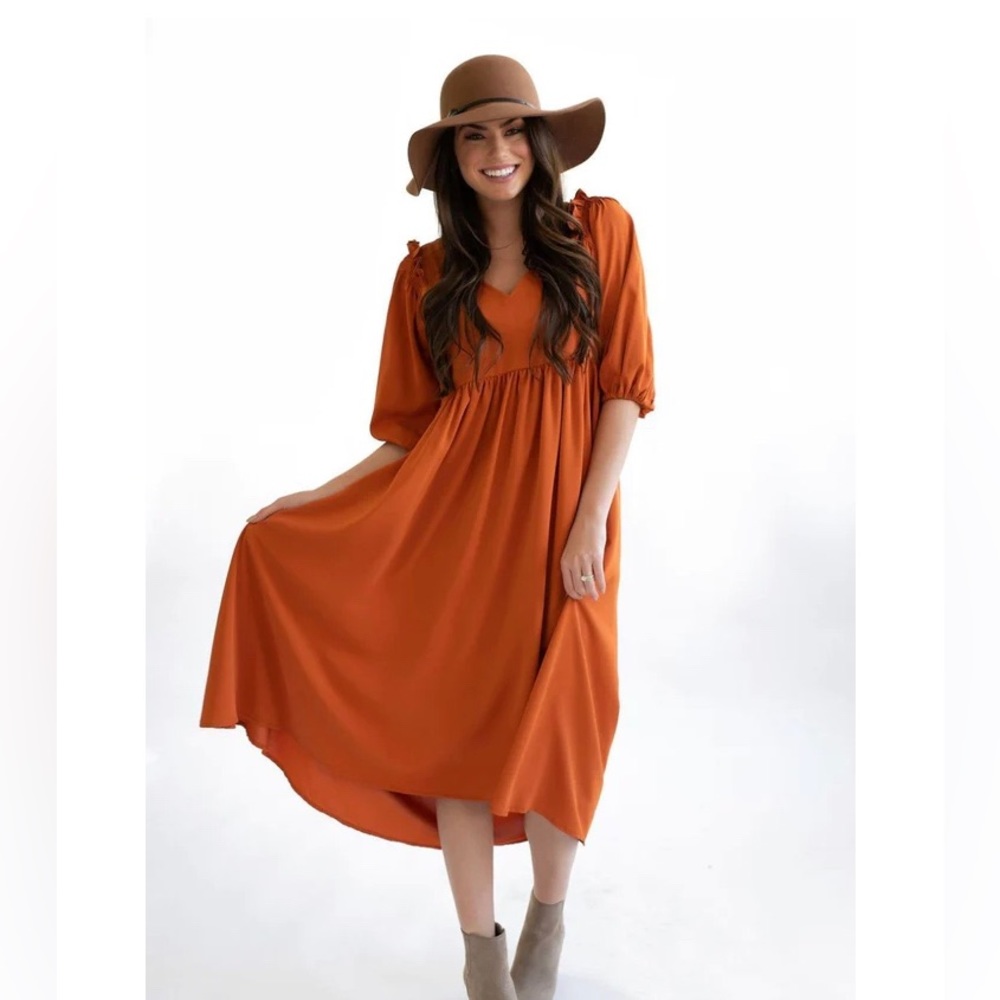 Nursing Queen Midi Dress w/ Hidden Zippers Burnt Orange Sz M